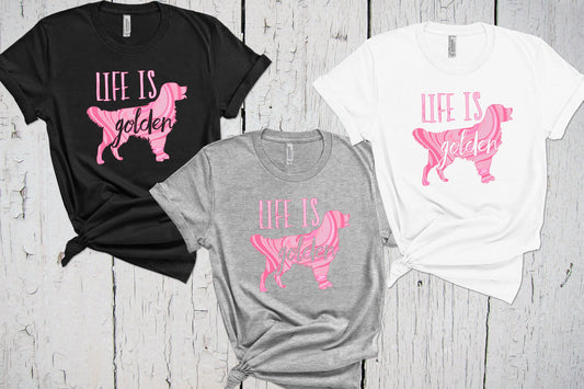 Life Is Golden, Fur Mama Shirt, Golden Mom, Retriever Mom Shirt, Golden Retriever Tee Shirt, Retriever Art Gift, Pink Swirl, Golden Momma