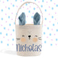 Boy's Easter Basket, Blue Bunny Ears, Easter Gift Basket, Custom Easter Basket, Personalized Name, Easter Bunny Bag, Linen Basket for Boys