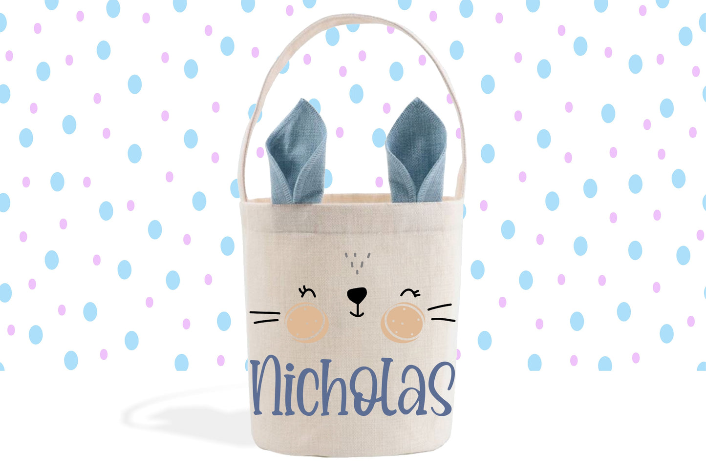 Boy's Easter Basket, Blue Bunny Ears, Easter Gift Basket, Custom Easter Basket, Personalized Name, Easter Bunny Bag, Linen Basket for Boys