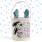 Curious Easter Bunny Flowers, Personalized Easter Basket, Custom Gift Basket, Easter Bunny Tote Bag, Girl's Linen Easter Bag, Bunny Rabbit