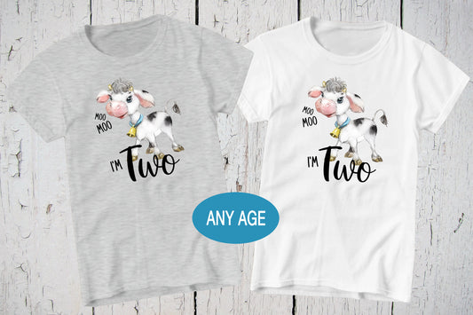 Moo Moo Im Two, 2nd Birthday Shirt, Cow Birthday, Second Birthday, Girls Birthday Shirt, Cow Shirt, Farm Birthday Party, 2 Year Old Birthday