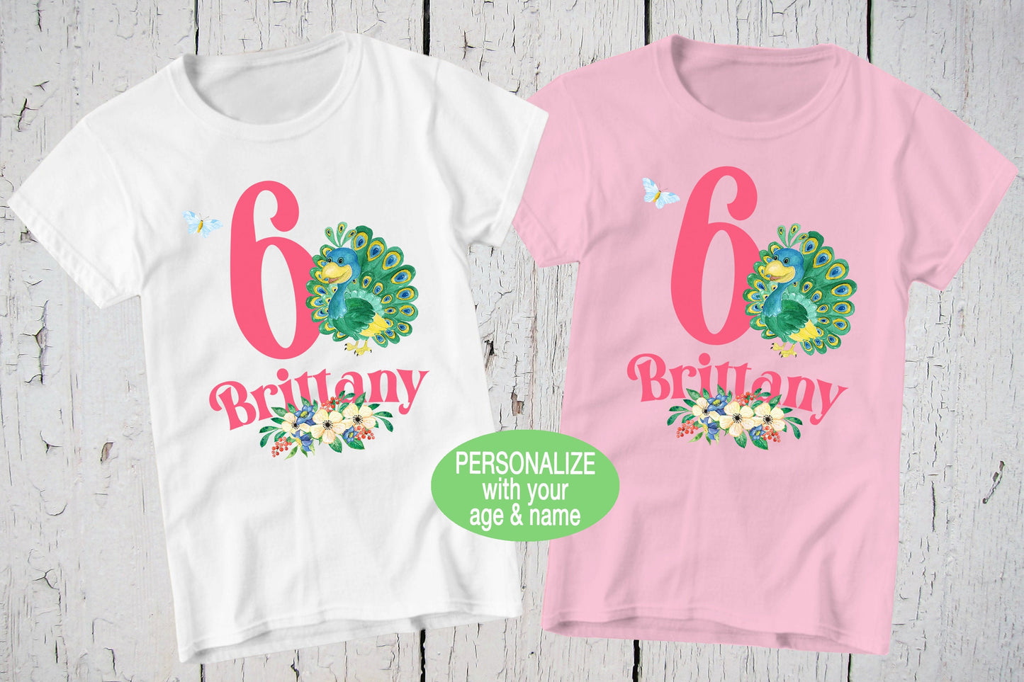 Peacock Birthday Shirt, Personalized Shirts, Peacock Print, Girls Birthday Shirt, Birthday Gift, Toddler Shirt, Butterfly Shirt, Flower Tees