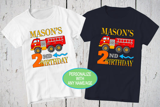 Fire Truck Birthday Shirt, Fireman Birthday, Personalized Tee, Firetruck Tshirt, Firefighter Birthday, Third Birthday, 2nd Birthday Shirt