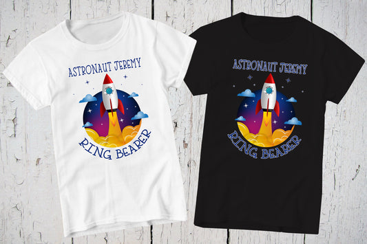Ring Bearer Shirt, Astronaut Shirt, Personalized Shirt, Ring Bearer Gift, Wedding Shirt, Ring Bearer Proposal, Outer Space Boy, Rocket Ship