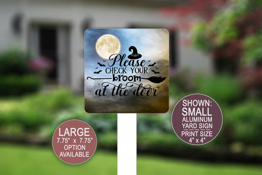 Patio Signs, Halloween Decor, Witch Hat Moon, Yard Sign, Lawn Decor, Metal Garden, Halloween Decoration, Please Leave Your Broom At The Door