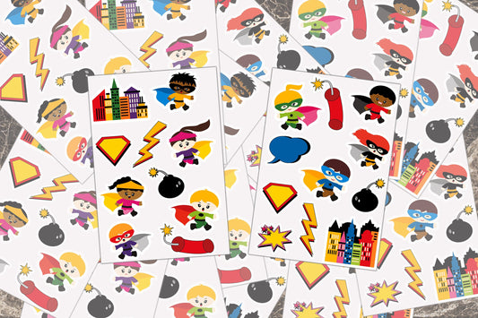 Sticker Sheets, Superhero Party, Vinyl Decal, Activity Book Stickers, Party Favor Stickers, Birthday Party Sticker, Superhero Birthday Decal