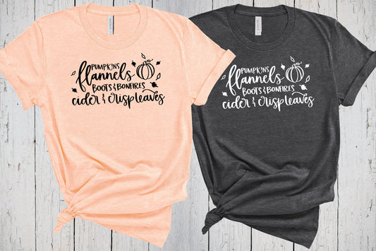 Fall Shirt, Pumpkins Flannels, Boots Bonfires, Cider Crisp Leaves, Pumpkin Shirt, I Love Fall, Pumpkin Shirt, Thanksgiving Shirt, Fall Lover
