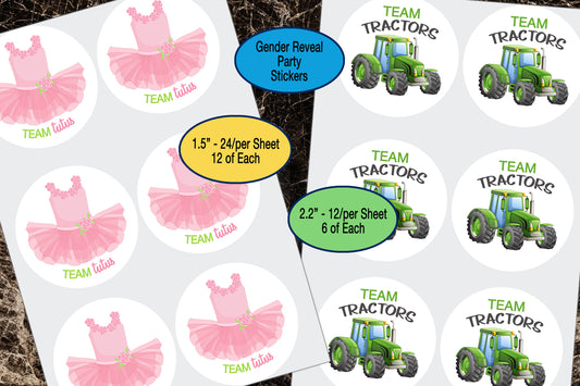 Tutus & Tractors, Gender Reveal, Sticker Sheet, Gender Reveal Favors, Team Boy, Team Girl, Gift Bag Sticker, Baby Shower Sticker, He and She