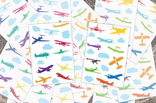 Airplane Sticker Sheet, Plane Sticker, Cute Sticker Sheet, Airplane Gift, Airplane Decor, Party Favors, Airplane Clipart, Airplane Sticker