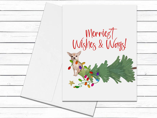 Chihuahua Art, Merriest Wishes & Wags, Christmas Cards, Dog Greeting Cards, Holiday Cards, Blank Cards With Envelopes, Blank Greeting Cards