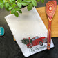 Vintage Red Truck Christmas Tea Towel, Christmas Tree Hostess Gift, Farmhouse Dish Towel, Personalized Towel, Waffle Weave Kitchen Tea Towel