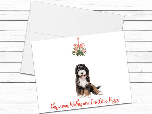 Bernedoodle Card, Christmas Wishes and Mistletoe Kisses, Christmas Card, Dog Greeting Cards, Holiday Card, Blank Cards With Envelopes