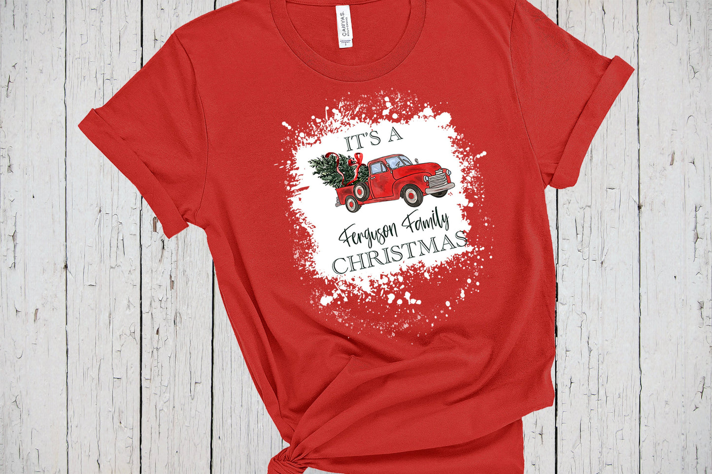 Red Vintage Truck Family Shirts, Bleached Shirt Effect, Christmas Shirt, Christmas Tree Shirt, Group Shirt, Personalized Shirt, Bleach Tee