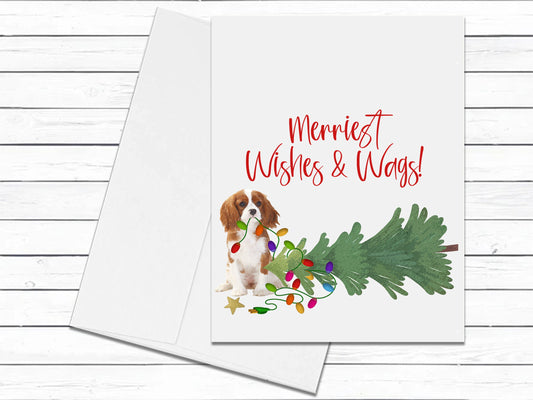 King Charles Cavalier Spaniel, Funny Christmas Cards, Merriest Wishes & Wags, Dog Greeting Cards, Holiday Cards, Blank Cards With Envelopes