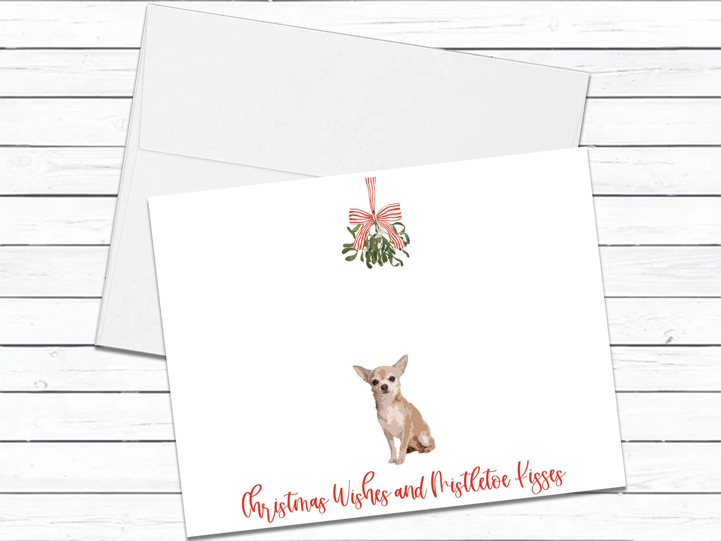 Chihuahua Art, Christmas Card, Christmas Wishes and Mistletoe Kisses, Chihuahua Dog Greeting Cards, Holiday Card, Blank Cards With Envelopes