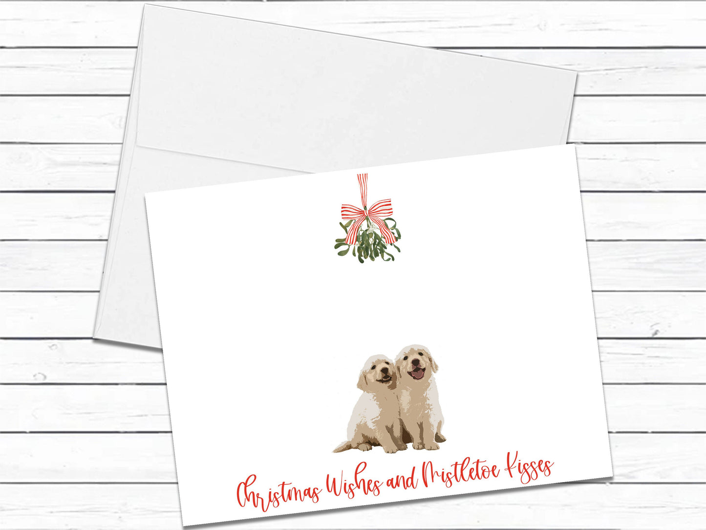 Golden Retriever Puppy, Christmas Card, Christmas Wishes and Mistletoe Kisses, Dog Greeting Cards, Holiday Card, Blank Cards With Envelopes