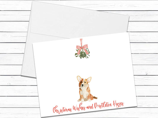 Pembroke Welsh Corgi, Christmas Card, Christmas Wishes and Mistletoe Kisses, Dog Greeting Cards, Holiday Card, Blank Cards With Envelopes