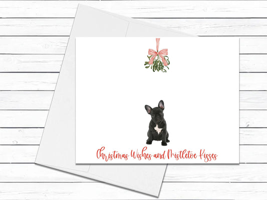 French Bulldog Christmas Cards, Christmas Wishes and Mistletoe Kisses, Frenchie Mom Greeting Cards, Holiday Card, Blank Cards With Envelopes