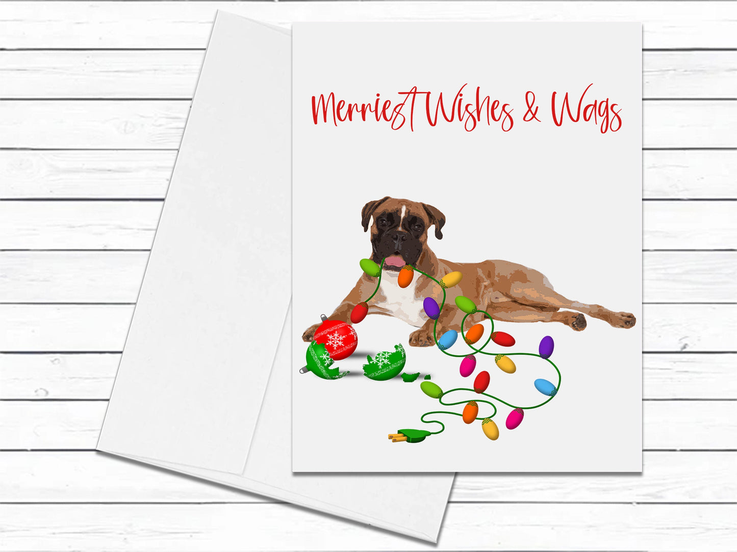 Boxer Christmas Cards, Merriest Wishes & Wags, Christmas Card, Boxer Dog, Holiday Card, Blank Cards With Envelopes, Blank Greeting Cards