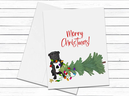 Pit Bull Dogs, Christmas Card, Merry Christmas, Pitbull Dog Greeting Cards, Holiday Card, Blank Cards With Envelopes, Black Pit Bull Cards