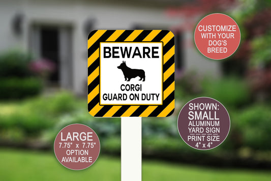 Guard Dog On Duty Sign, Corgi Gifts, Guard Dog Sign, Pet Yard Sign, Caution Sign, Lawn Sign, Yard Art Decor, Outdoor Metal Sign, CUSTOMIZED