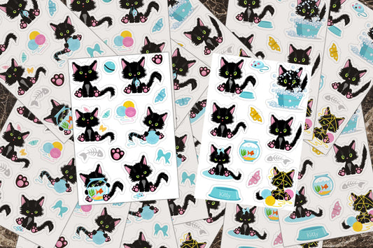 Sticker Sheets, Kitty Stickers, Cat Sticker, Black Cat Stickers, Cat Sticker Pack, Cute Cat Stickers, Butterfly Fish Bowl, Knitting Yarn