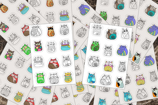 Sticker Sheets, Doodle Cats, Kitty Stickers, Kitten Sticker, Planning Stickers, Cat Planner Stickers, Gifts for Cat Lovers, Computer Sticker