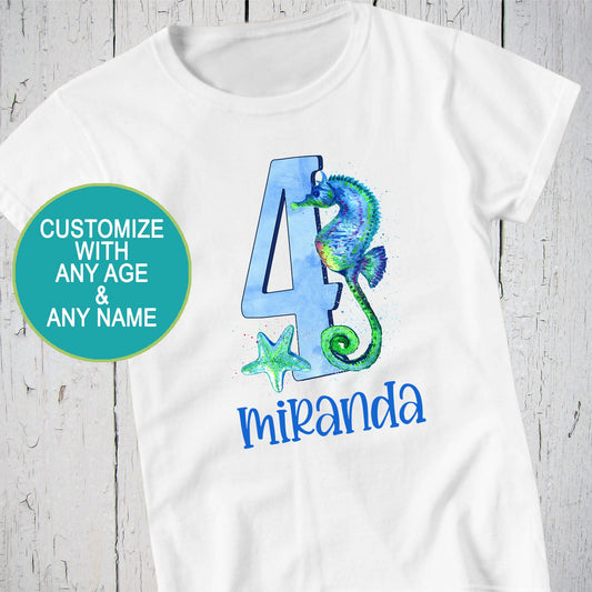 Seahorse Birthday, Ocean Shirt, Starfish Tshirt, Personalized Shirt, Nautical Birthday, Beach Toddler Shirt, Second Birthday, Seahorse Gifts