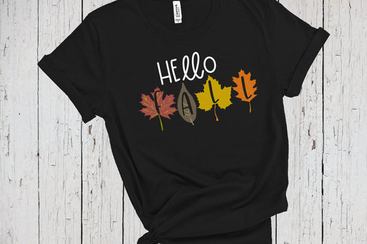 Hello Fall Leaves Shirt, Holiday Shirts, Halloween Shirt, Fall Sweatshirt, Thankful Shirt, Fall T-Shirt, Fall Graphic Tee, Cute Fall Shirts