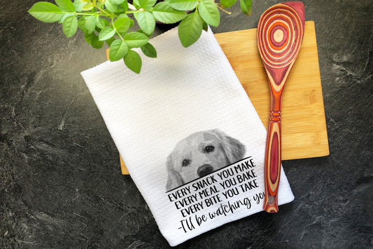 Golden Retriever Tea Towel, Every Bite You Take, Funny Kitchen Towel, Dog Kitchen Hand Towels, Hanging Towels, Waffle Weave Towel Dish Towel