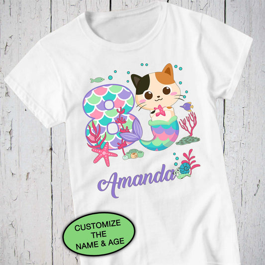 Meowmaid Birthday Shirt, Girls Mermaid Shirt, Cat Mermaid, Under Sea Party, Cat Lover Gift, Personalized Shirt, Ocean Shirt, Kitty Mermaid
