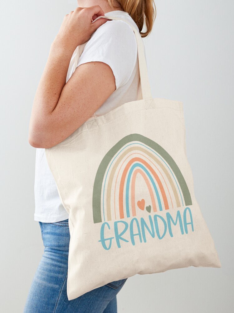 Grandma Tote Bag, Rainbow & Hearts, Grandma Birthday, New Grandma, Grandma Mothers Day Gift, Everyday Tote Bag, Sturdy Tote Bag, Summer Tote