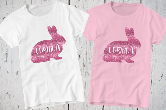 Easter Bunny, Easter Tshirt, Personalized Shirt, Easter Shirt, Easter Outfits, Faux Pink Glitter, Toddler Easter, Cute Easter Shirt for Kids