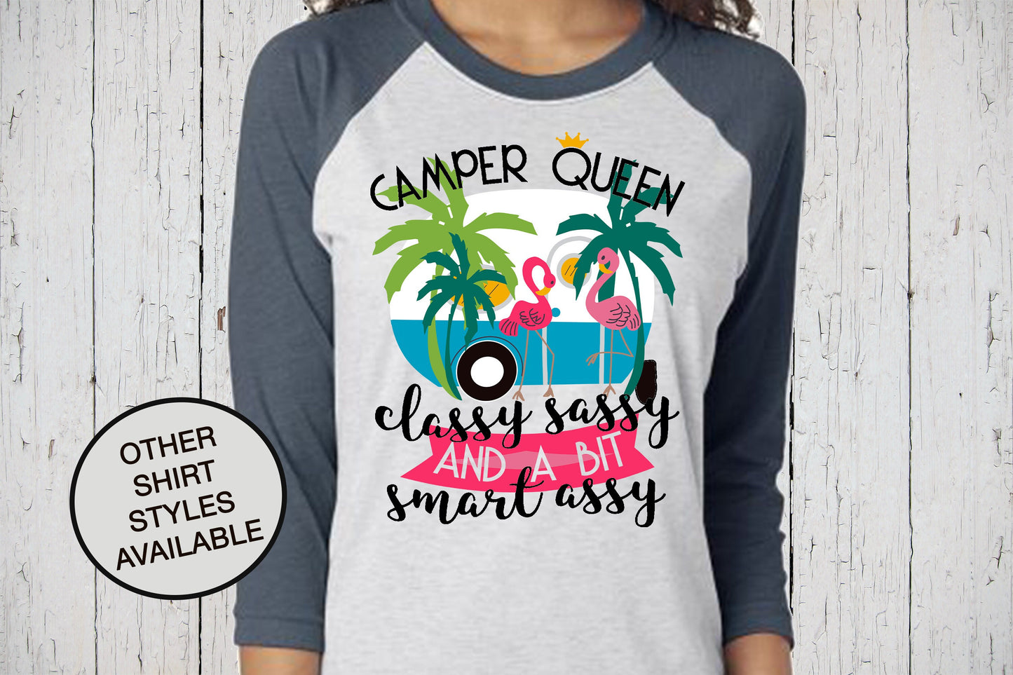 Camper Queen Flamingo Print, Camping Shirt, Happy Camper Shirt, Flamingo Gift, Funny Camper Shirt, Classy Sassy And A Bit Smart Assy Tshirt