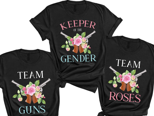 Gender Reveal Ideas, Keeper Of The Gender, Team Roses, Team Guns, Pink or Blue, Gender Reveal Shirt, Boy or Girl, Baby Shower Favors Gifts