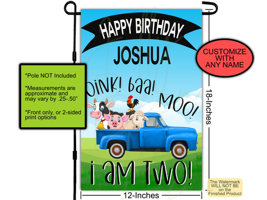 Oink Baa Moo, Blue Truck, Birthday Garden Flag, House Flags, Custom Flag, Porch Flag, Birthday Decor, Yard Flag, Farm Animals, Farm Party