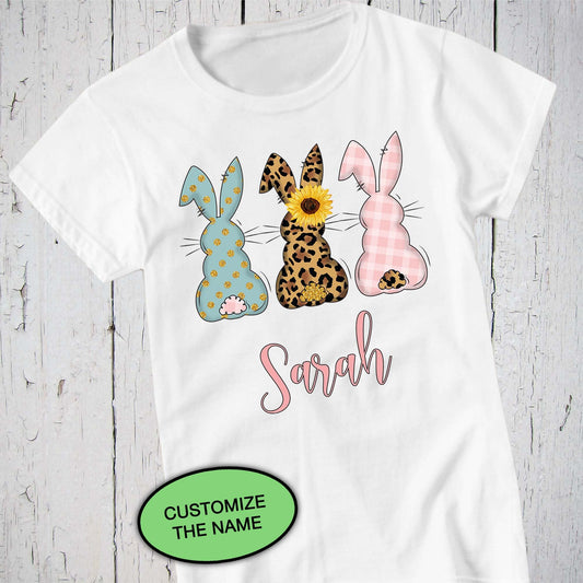 Sunflower Bunny Butt, Personalized Shirt, Sunflower Shirt, Girls Bunny Shirt, Faux Gold Glitter, Leopard Print Bunnies, Easter Rabbit Tshirt
