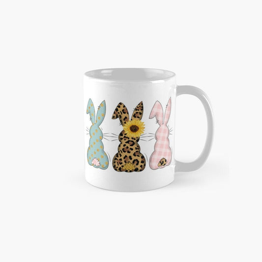Easter Bunny Decor, Bunny Mug, Bunny Butts, Sunflower Floral Coffee Mug, Leopard Print, Gingham Check, White Mug Gift for Easter Basket,