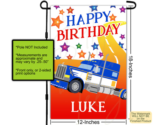 Semi Truck, Birthday Garden Flag, House Flags, Custom Flag, Drive By Birthday, Porch Flag, Birthday Decor, Yard Flag, Big Rig, Party Banner