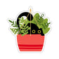 Black Cat, Striped Red Planter, House Plants, Black Cat Sticker, Indoor Plant, Cute Cat Decal, Planner Sticker, Laptop Decal, Kitten Sticker