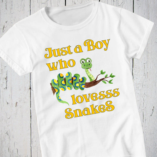 Just A Boy Who Loves Snakes, Snake Shirt, Reptile T Shirt, Snake Art, Snake Print, Summer Shirt, Nature Shirt, Hiking Camping Serpent Tshirt