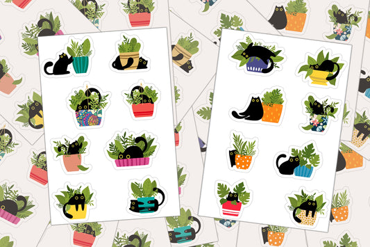 Black Cat Decal, House Plants, Sticker Sheets, Cat Stickers, Indoor Plants, Cute Cat Sticker, Planner Stickers, Laptop Decal, Kitten Sticker