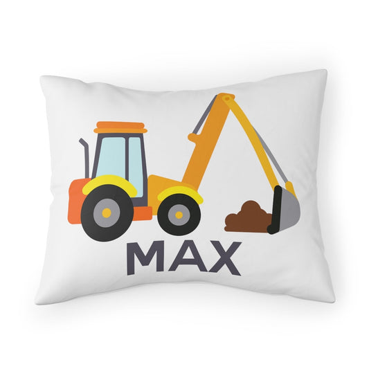 Construction Truck, Custom Name Pillowcase, Personalized Pillowcase, Boy's Room Bed Pillow Sham, Toy Truck Excavator, Standard Size Pillow