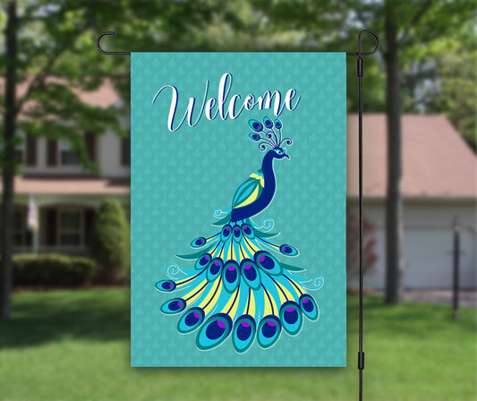 Peacock Welcome Flag, House Flag, Outdoor Flag, Summer Garden Flag, Welcome Sign, Yard Flag, Patio Decoration, Garden Party, Welcome Friends