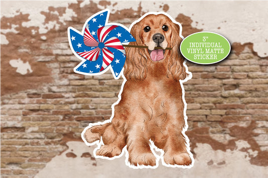 Cocker Spaniel Sticker, Patriotic July 4, USA American Flag, Cute Dog Sticker, Vinyl Decal, Journal Laptop, English Spaniel Gifts for Her
