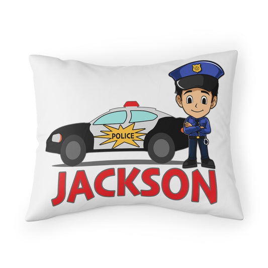 Policeman Police Car Pillowcase, Personalized Pillow Case, Boy's Room Bed Pillow, Cop Car Cruiser, Standard Size Pillow Sham, Law Officer