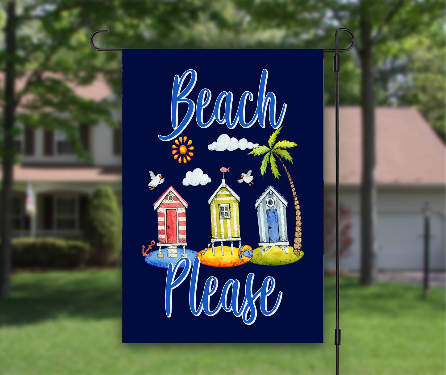 Beach Please, Welcome Garden Flag, House Flag, Outdoor Flag, Summer Garden Flag, Seasonal Flags, Beach Art, Beach House Decor, Pool Flag