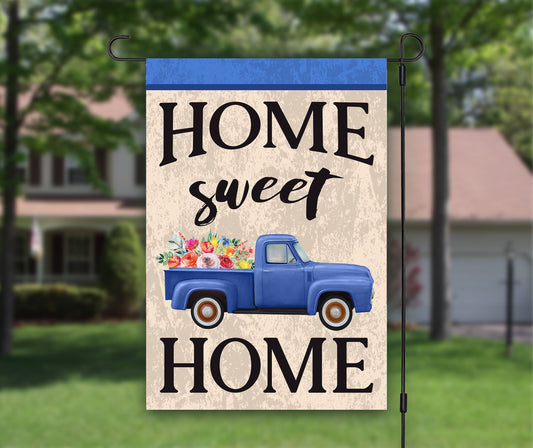 Home Sweet Home Flag, House Flag, Old Truck Print, Outdoor Flag, Farmhouse Decoration, Floral Welcome Flag, Summertime Welcome Flag, Flowers