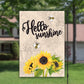 Hello Sunshine, House Flag, Bumble Bee, Sunflower Print, Outdoor Flag, Farm Decoration, Sunflower Gift, Sunflower Quote, Floral Welcome Flag