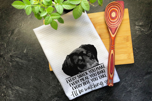 Transylvanian Hound, Tea Towel, Every Snack You Make I'll Be Watching You, Waffle Weave Kitchen Towel, Hand Printed Dish Towel, Funny Hound